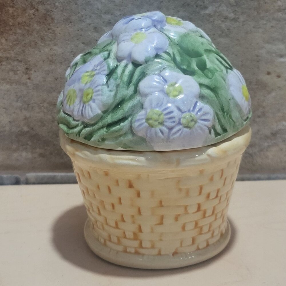 Earthenware Country Fruit Basket Flowers Salt and Pepper Set No Stoppers